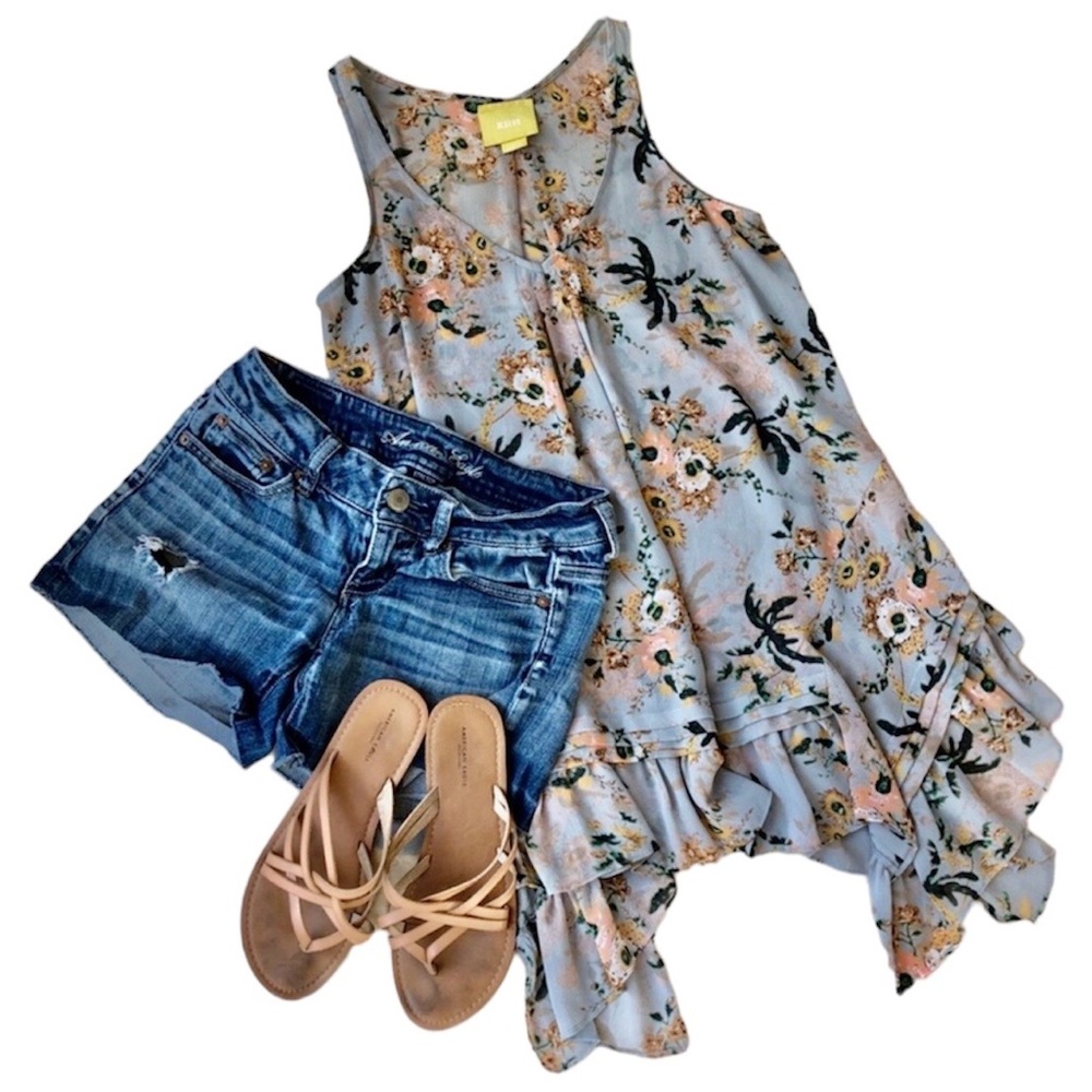 Maeve by Anthropologie Tunic Sleeveless Sheer Floral Ruffled Women’s Size Small